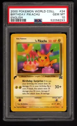 PSA 10 GEM MINT Birthday Pikachu #24 Pokemon 2000 World Collection English - Image 1