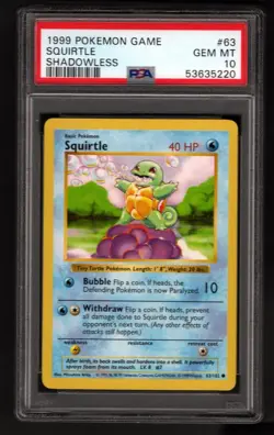 Pokemon PSA 10 SHADOWLESS SQUIRTLE 63/102 1999 BASE SET NON HOLO GEM MINT - Image 1
