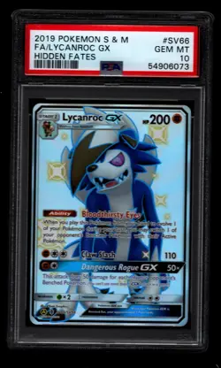 2019 POKEMON SUN & MOON HIDDEN FATES #SV66 FULL ART/LYCANROC GX PSA 10 - Image 1