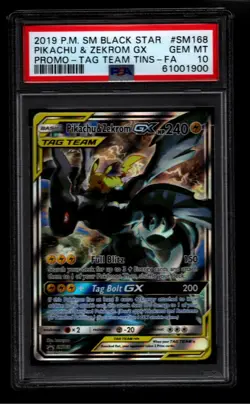 2019 POKEMON SM BLACK STAR PROMO #SM168 FULL ART/PIKACHU & ZEKROM GX PSA 10 - Image 1
