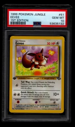 Eevee 51/64 Jungle 1st Edition PSA 10, Non-holo, Pokemon TCG GEM MINT - Image 1