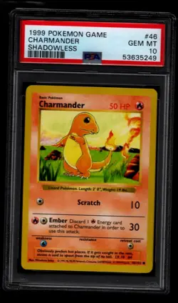 PSA 10 Pokemon CHARMANDER 46/102 Base Set SHADOWLESS Starter GEM MINT - Image 1