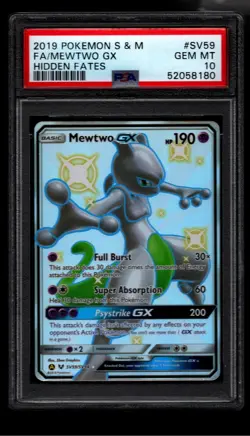 2019 POKEMON SUN & MOON HIDDEN FATES #SV59 FULL ART/MEWTWO GX PSA 10 - Image 1