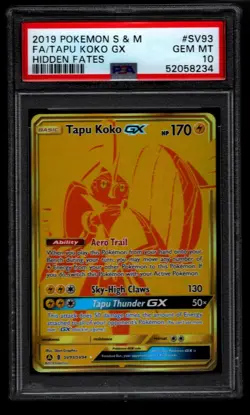 POKEMON 2019 Hidden Fates Sun Moon Full Art TAPU KOKO GX #SV93 PSA 10 Gem Mint - Image 1