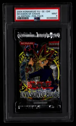 Yugioh PSA 9 MINT Invasion of Chaos 1ST EDITION Sealed Booster Pack - Image 1