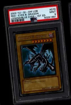 YuGiOh PSA 9 - Red-Eyes Black Dragon LOB-070 1st Ed. Ultra Rare 2002 LEGEND OF - Image 1