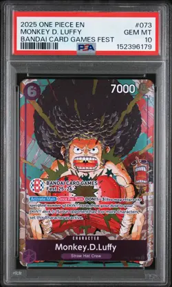 2025 ONE PIECE OP07-073 BANDAI CARD GAMES FEST 25-26 MONKEY D LUFFY PROMO PSA 10 - Image 1