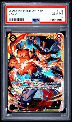 2024 ONE PIECE OP07-500 YEARS IN THE FUTURE #118 SABO PSA 10 - Image 1