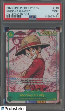 2025 One Piece OP13 Alternate Art #118 Monkey D. Luffy PSA 9 MINT - Image 1