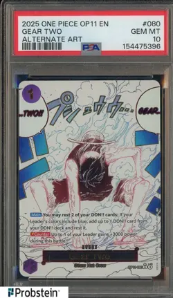 2025 One Piece OP11 EN #080 Gear Two Alternate Art PSA 10 GEM MINT - Image 1