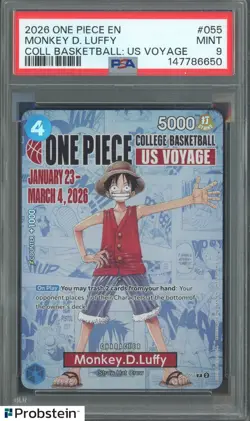 2026 One Piece EN College Basketball US Voyage #055 Monkey D Luffy PSA 9 - Image 1
