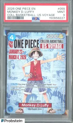 2026 One Piece EN College Basketball US Voyage #055 Monkey D Luffy PSA 9 - Image 1