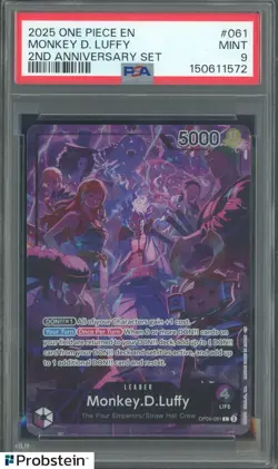 2025 One Piece EN 2nd Anniversary Set #061 Monkey D. Luffy PSA 9 MINT - Image 1