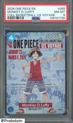 2026 One Piece EN College Basketball US Voyage #055 Monkey D Luffy PSA 8 - Image 1