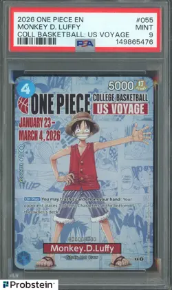 2026 One Piece EN College Basketball US Voyage #055 Monkey D Luffy PSA 9 - Image 1