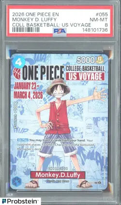 2026 One Piece EN College Basketball US Voyage #055 Monkey D Luffy PSA 8 - Image 1