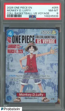 2026 One Piece EN College Basketball US Voyage #055 Monkey D Luffy PSA 8 - Image 1