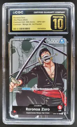 2022 ONE PIECE RORONOA ZORO MANGA ALT ART OP01-001 CGC 10 PRISTINE J PT - Image 1