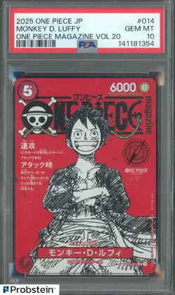 2025 ONE PIECE JPN PROMOS ONE PIECE MAGAZINE VOL.20 #014 MONKEY D. LUFFY PSA 10 - Image 1