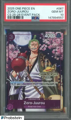 2025 One Piece EN Championship 25-26 Event Pack #067 Zoro-Juurou PSA 10 GEM MINT - Image 1