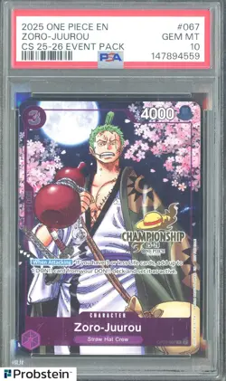 2025 One Piece EN Championship 25-26 Event Pack #067 Zoro-Juurou PSA 10 GEM MINT - Image 1