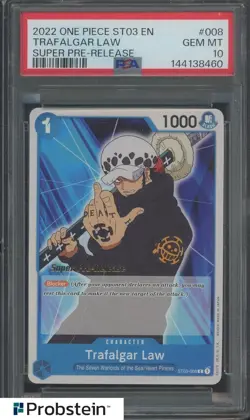 2022 One Piece ST03 EN Super-Release #008 Trafalgar Law PSA 10 GEM MINT - Image 1