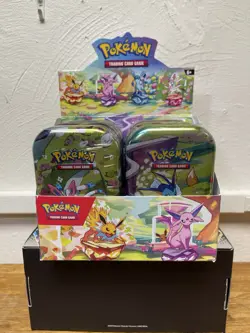Pokemon TCG Prismatic Evolutions Full Set of 8 Sealed Mini Tins With Display - Image 2