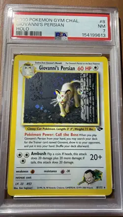 Pokemon TCG Giovanni's Persian 8/132 Gym Challenge Holo Rare Unlimited PSA 7 - Image 1