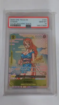 2025 ONE PIECE OP06 #101 CHAMPIONSHIP CS 25-26 EVENT PACK O-NAMI PROMO PSA 10 - Image 1