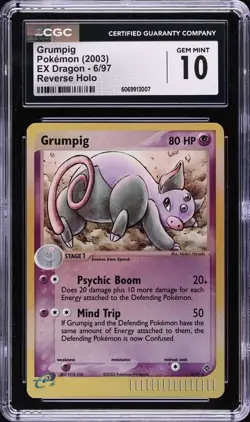 1 of 13! 2003 Pokemon EX Dragon Reverse Holo Grumpig #6 CGC 10 GEM MINT - Image 1