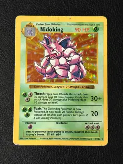 Pokemon Card: Nidoking HOLO 11/102 Shadowless Base Set Vintage Rare! HP/DMG - Image 1