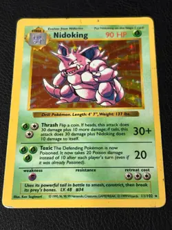 Pokemon Card: Nidoking HOLO 11/102 Shadowless Base Set Vintage Rare! HP/DMG - Image 3