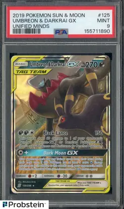 2019 Pokemon Sun & Moon Unified Minds #125 Umbreon & Darkrai GX PSA 9 - Image 1