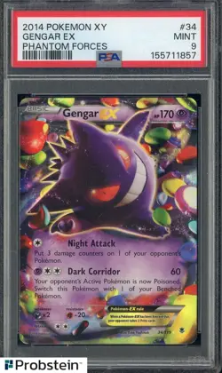 2014 Pokemon XY Phantom Forces #34 Gengar EX PSA 9 MINT - Image 1