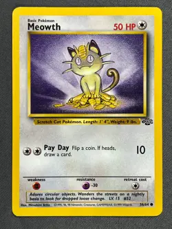 Meowth 56/64 Base Set Series Jungle Common 1999 Pokemon Card TCG WOTC NM - Image 1