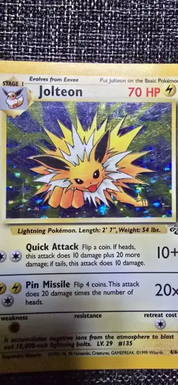 Wizards Pokemon TCG Jolteon Jungle 4/64 Holo Rare Unlimited 70 HP 1999 English - Image 2