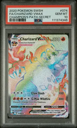 Pokemon Charizard VMAX Secret Rare Full Art Holo 074/073 Champion's Path PSA 10 - Image 2