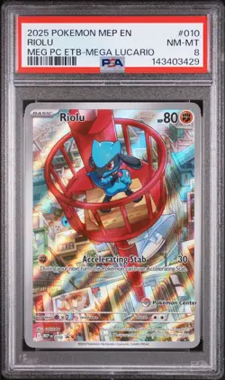 Pokemon TCG Riolu MEP Promo Pokemon Center Stamped MEP010 PSA 8 - Image 1
