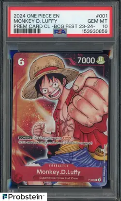 2024 One Piece EN Premium Card CL BCG Fest #001 Monkey D. Luffy PSA 10 GEM MINT - Image 1