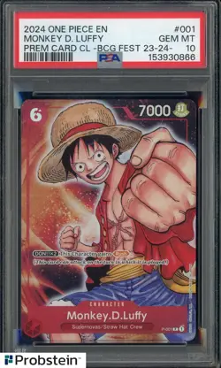 2024 One Piece EN Premium Card CL BCG Fest #001 Monkey D. Luffy PSA 10 GEM MINT - Image 1