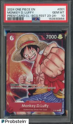 2024 One Piece EN Premium Card CL BCG Fest #001 Monkey D. Luffy PSA 10 GEM MINT - Image 1