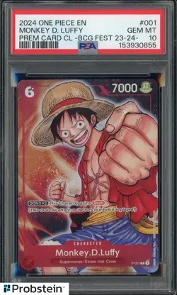 2024 One Piece EN Premium Card CL BCG Fest #001 Monkey D. Luffy PSA 10 GEM MINT - Image 1