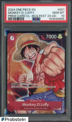 2024 One Piece EN Premium Card CL BCG Fest #001 Monkey D. Luffy PSA 10 GEM MINT - Image 1