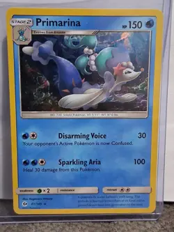 Pokemon TCG Primarina 41/149 Sun & Moon Rare Holo Card Near Mint - Image 1