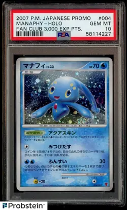 2007 POKEMON JAPANESE PROMO #004 MANAPHY-HOLO FAN CLUB 3,000 EXP PTS. PSA 10 - Image 1
