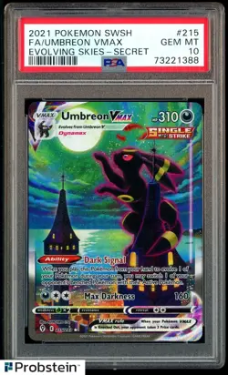 2021 Pokemon SWSH Evolving Skies Secret #215 FA Umbreon VMAX PSA 10 GEM MINT - Image 1