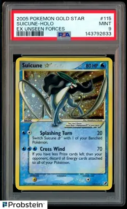 2005 Pokemon Gold Star Ex Unseen Forces #115 Suicune - Holo PSA 9 MINT - Image 1