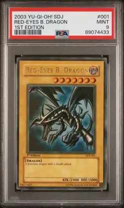PSA 9 Mint 2003 Red-Eyes Black Dragon SDJ-001 1st ED Ultra Rare YuGiOh English - Image 1