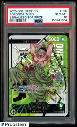 2025 One Piece CS Serialized Top Prize #020 Roronoa Zoro 248/300 PSA 10 GEM MINT - Image 1