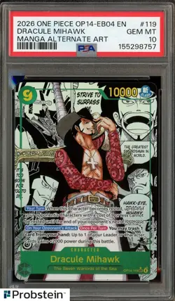 2026 One Piece OP14-EB04 EN Manga Alternate Art #119 Dracule Mihawk PSA 10 - Image 1